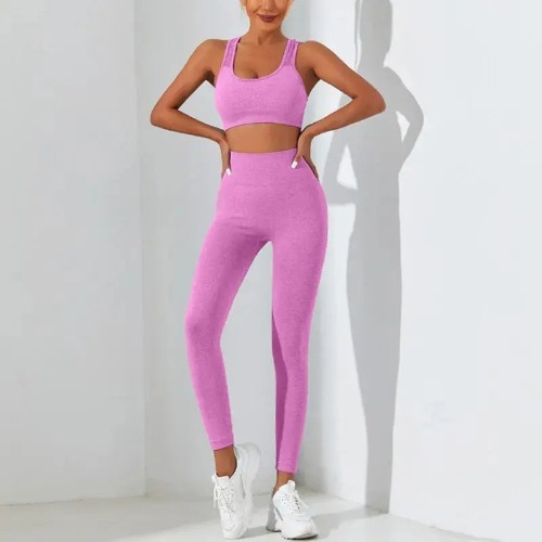 Crisscross Cami & Leggings Seamless Yoga Set 2pcs - M / Rose