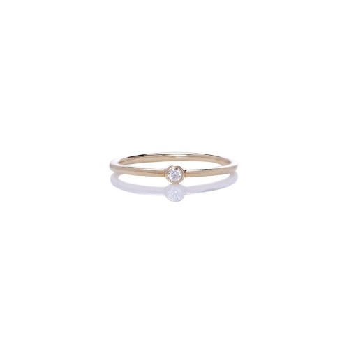 Small Single Diamond Ring - 14K Yellow Gold