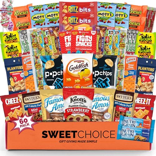 Snack box care package Candy Variety Pack snack pack(60 Count valentines Gift Baskets for Kids Adults Teens Family College Student - Crave Food Birthday Arrangement Candy Chips Cookies