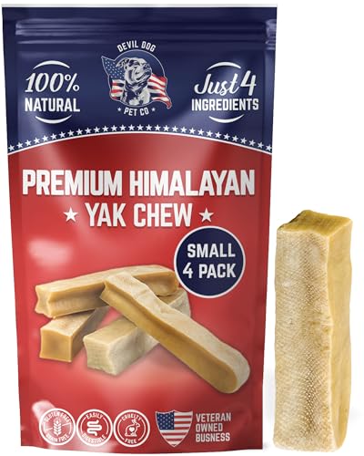 Devil Dog Pet Co. Himalayan Yak Chews – Small 4 Pack, Yak Cheese Dog Chews, 100% Natural & Healthy, Odor Free, Long Lasting, Yak Chew Treats – Premium Yak Milk Dog Chew, Yak Bones for Dogs - Pack of 4 - Small