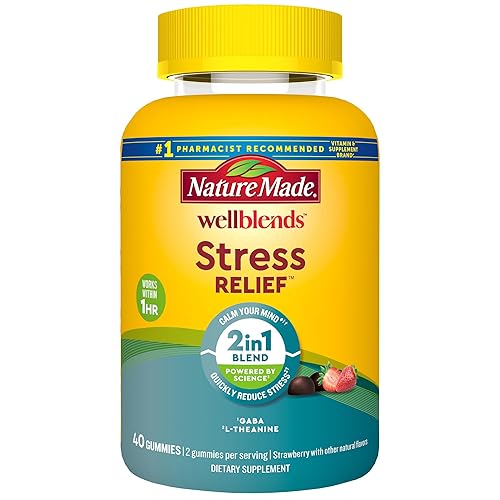 Nature Made Wellblends Stress Relief Gummies, L theanine 200mg to Help Reduce Stress, with GABA 100mg, Same Day Stress Support, 40 Strawberry Flavor Gummies - Strawberry - 40 Count (Pack of 1)