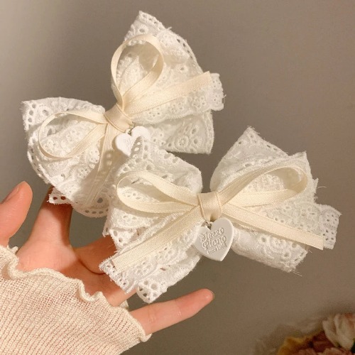 1 pair Sweet Lace Heart Hair Clips - 1pair white
