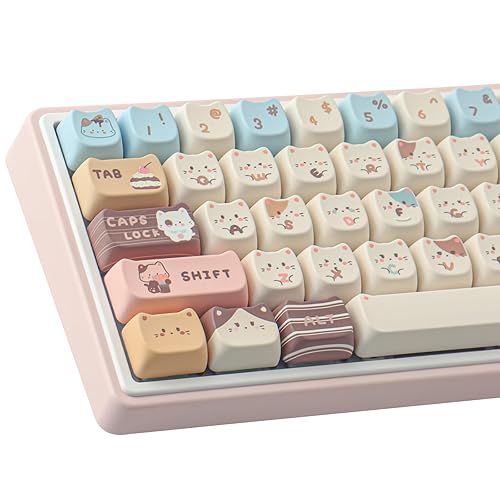PBT Keycaps 142 Keys Cute Keycaps Dye-Sublimation Sea Salt Cat Keycaps Mao Profile Custom Keycaps for Cherry Gateron MX Swithes Mechanical Keyboards - Sea Salt Cat