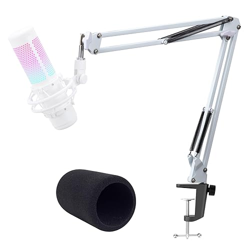 QuadCast Boom Arm White - Professional Studio Mic Arm with Microphone Cover Foam Pop Filter, Compatible with HyperX QuadCast S Microphone by YOUSHARES - White Arm
