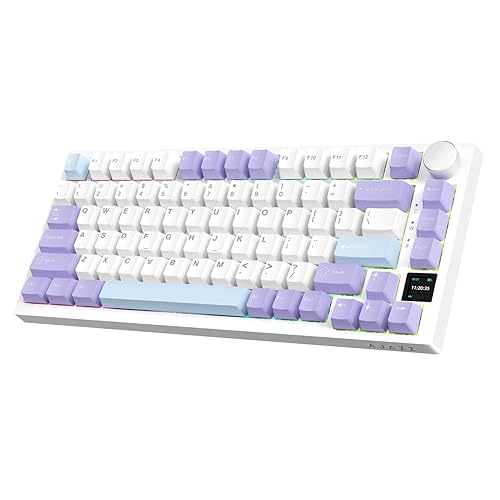 AJAZZ AK820PRO Wireless Mechanical Keyboard,2.4GHz/Bluetooth/USB-C Gaming Keyboard 75% Layout 81 Keys with TFT Color Display&CNC Knob,RGB Backlight Hot-Swappable,PBT Keycap,4000mAh Battery-Purple Blue - 3 Mode - Purple-Flying Fish Switch