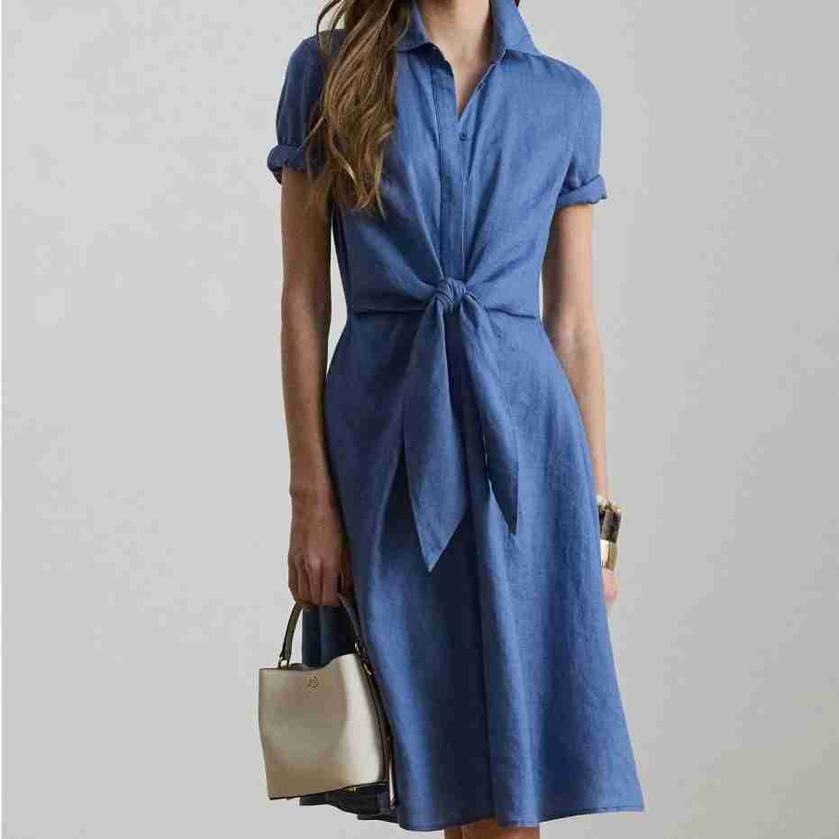 Ralph Lauren Tie Waist Linen Shirtdress
