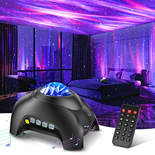 Northern Galaxy Light Aurora Projector with 33 Light Effects, Night Lights LED Star Projector for Bedroom Nebula Lamp, Remote Control, White Noises, Bluetooth Speaker for Parties - Black