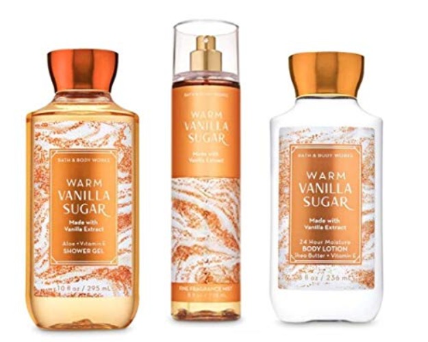 Bath & Body Works Warm Vanilla Sugar - Full Size Set - Shower Gel, Body Lotion, Fine Fragrance Mist (Packaging Varies)