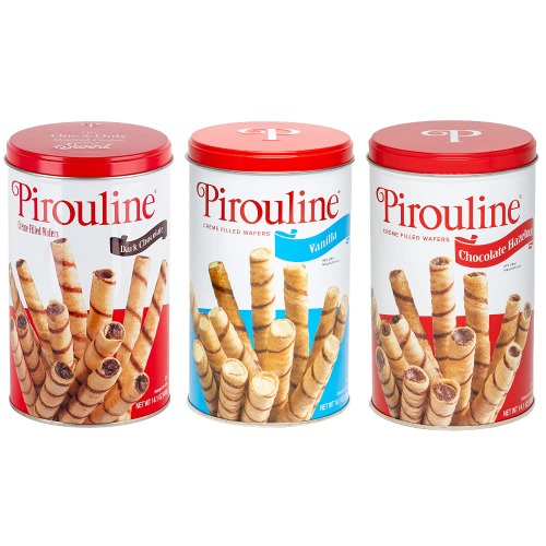 Pirouline Rolled Wafers, Best Flavor Mix, Dark Chocolate, Chocolate Hazelnut and Vanilla Flavors, New Protective Packaging, 14.1 Ounce Tins (Pack of 3) - Best Flavor Mix