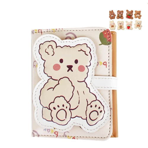 JELLYEA Kawaii Bear Wallet Cute Cartoon Card Holder Girls Coin Purse Anime Key Bag Card Case Front Pocket Wallet (Beige-1) - Beige-1