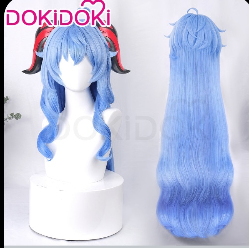 【Ready For Ship】DokiDoki Game Genshin Impact Cosplay Ganyu Gan Yu  Wig / Horn Women Long Blue Wig | Wig
