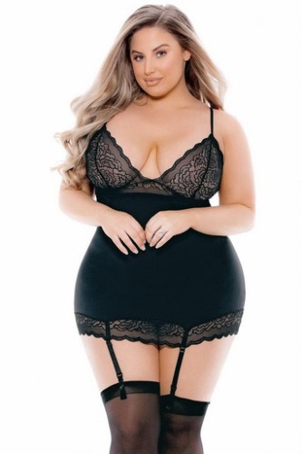 Lace Up Chemise & Stockings Set