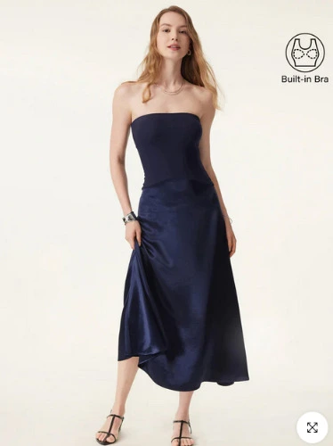 Midnight Acetate Non-slip Strapless Midi Brami Dress - Fog / XL