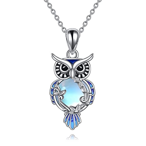 LUHE Pentagram Necklace Sterling Silver Chakra Moon Pentagram Pentacle Pendant necklace Celtics Pagan Wiccan Magic Amulet Jewelry for Women Teen Girls - Moonstone owl necklace