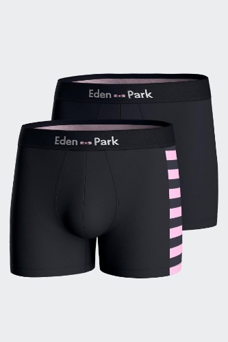 Lot de 2 boxers bleu marine détails cerclés roses en coton stretch | S