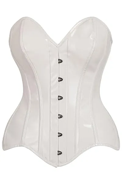 Daisy corsets Womens Top Drawer White Patent Leather Steel Boned Overbust Corset - Large - White