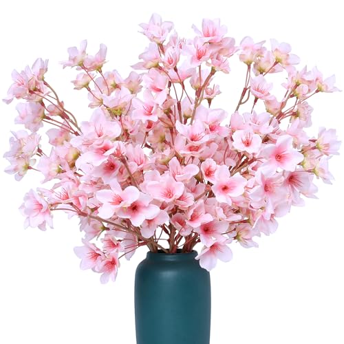 SITUMEIZI 6PCS Cherry Blossom Branches Decor Artificial Cherry Blossom Flowers 16" Fake Silk Flower Faux Real Touch Bouquet for Home Wedding Bedroom Japanese Garden Party Decoration(Pink) - Pink