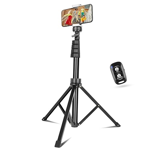 Sensyne 67" Phone-Tripod, Extendable Cell Phone Tripod Stand & Selfie Stick with Wireless Remote and Phone Holder, Compatible with iPhone Android Phone, Camera - 67-inch - Black