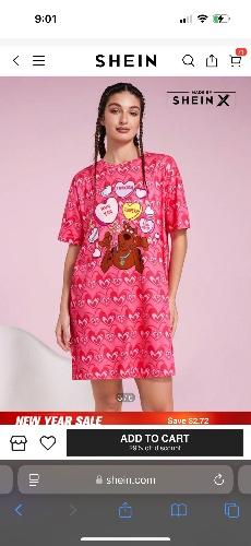 SCOOBY-DOO X SHEIN Women Cute Heart Print Round Neck Short Sleeve Casual Dress