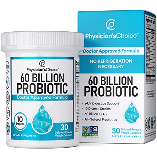 Physician's CHOICE Probiotics 60 Billion CFU - 10 Diverse Strains + Organic Prebiotic - Digestive & Gut Health - Supports Occasional Constipation, Diarrhea, Gas & Bloating - Probiotics For Women & Men - 60B Probiotic - 30 Count (Pack of 1)