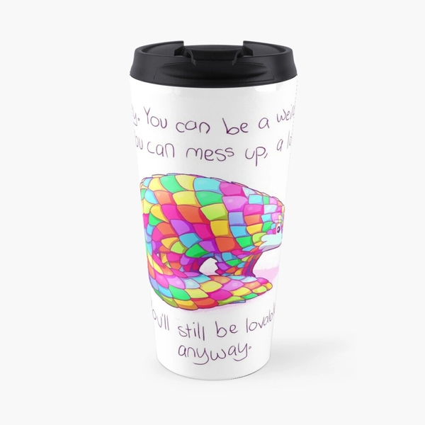 "You'll Still be Lovable Anyway" Rainbow Pangolin | Travel Coffee Mug