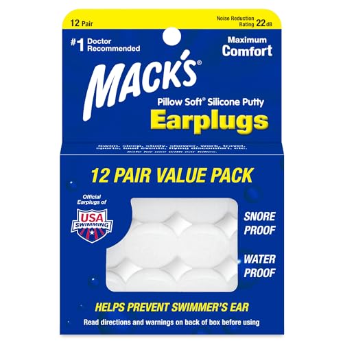 Mack's Pillow Soft Silicone Earplugs, 12 Pair – The Original Moldable Silicone Putty Ear Plugs for Sleeping, Snoring, Swimming, Travel, Concerts and Studying | Made in USA - White - 24 Count (Pack of 1)