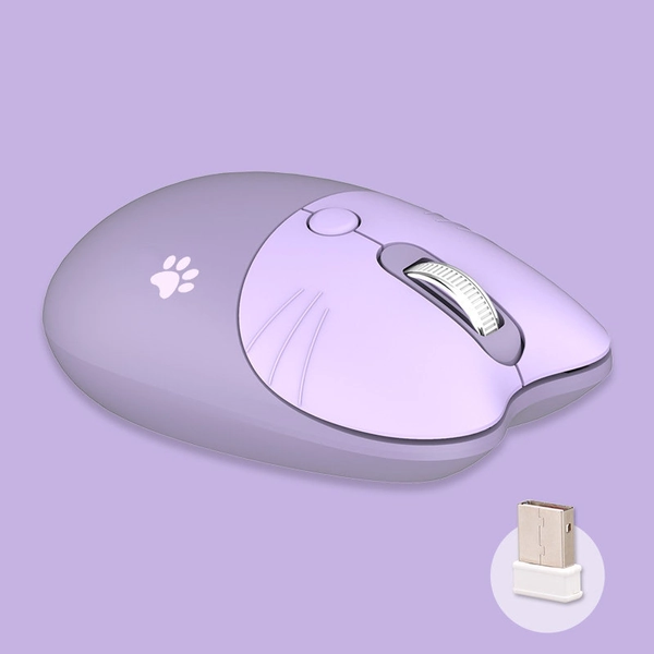 Cute Cat Wireless Mouse for Laptop Silent 2.4G Wireless Mice Noiseless Cute Desk Accessories - Purple