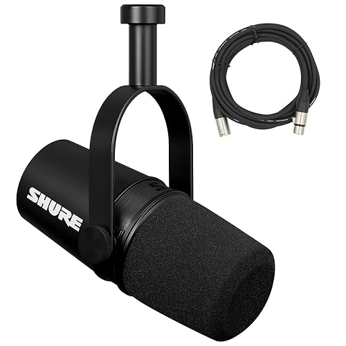 Shure MV7X XLR Podcast Microphone with XLR Cable - Dynamic Mic for Podcasting & Vocal Recording, Voice-Isolating Technology, All Metal Construction, Mic Stand Compatible, Optimized Frequency - Black