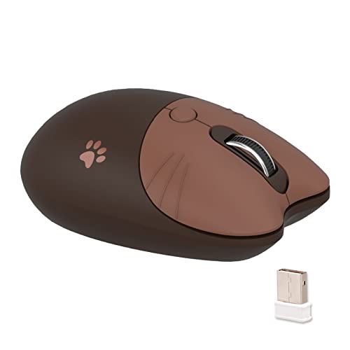 Lomiluskr Cute Cat Wireless Mouse, Silent Mouse, 2.4G Wireless Mice, Candy Colors, Kawaii Mouse for Girls and Kids (Coffee) - Coffee