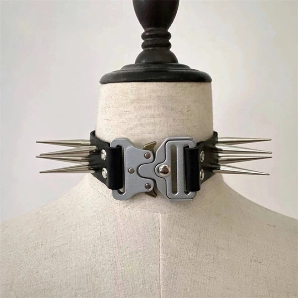 Ash - Techwear Choker, Darkwear, Punk Stainless Steel Choker, Spikes Collar, Buckle Choker, Rivethead, Necklace, Goth Choker, Cyberpunk