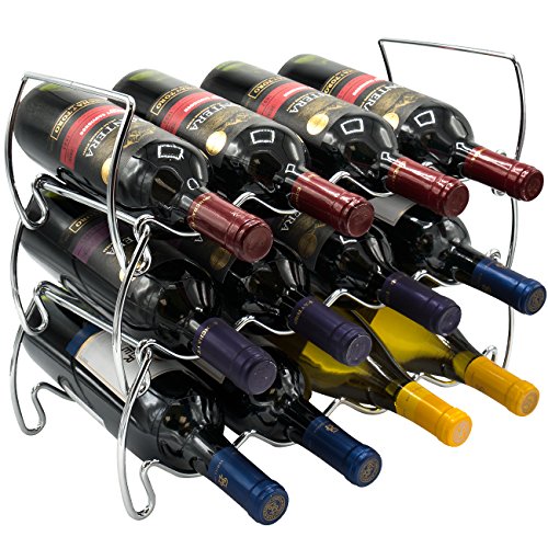 Sorbus® 3-Tier Stackable Wine Rack - Classic Style Wine Racks for Bottles - Perfect for Bar, Wine Cellar, Basement, Cabinet, Pantry, etc - Hold 12 Bottles, Metal (Silver) - Silver