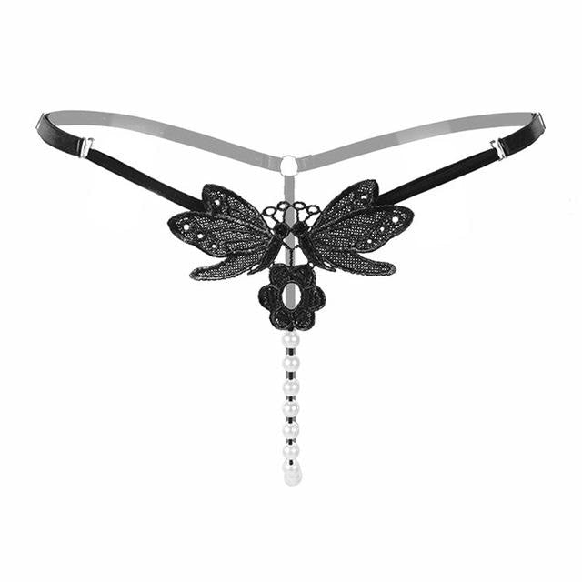 Strings of Pearl Thong - Black
