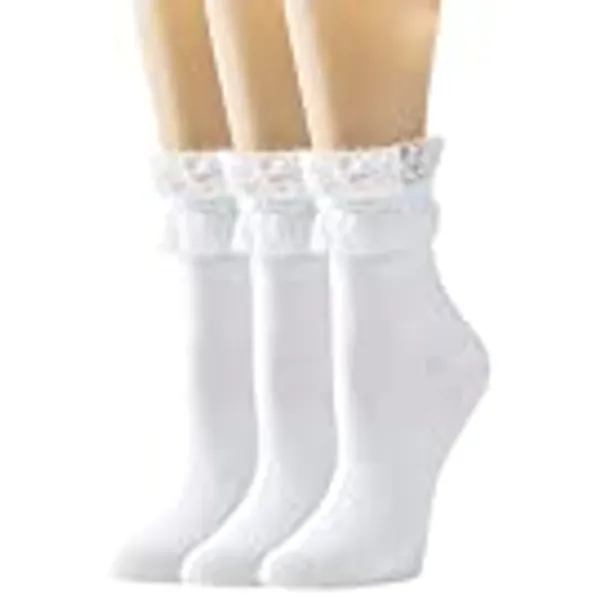 SEMOHOLLI Lace Socks for Women, Lace Ruffle Turn-Cuff Socks Cotton Ladies Girl Princess Frilly Socks