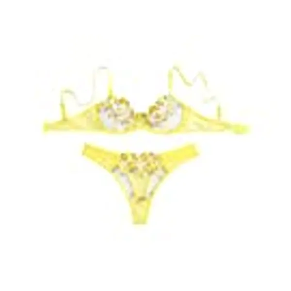 WDIRARA Women's Floral Embroidery Underwire Lingerie Set Mesh Bra and Panty Set