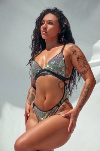 APHRODITE BODYSUIT - Black Iridescent RHINESTONE DRIP | M