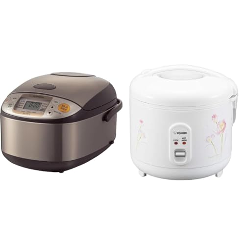 Zojirushi NS-TSC10 5-1/2-Cup (Uncooked) Micom Rice Cooker and Warmer, 1.0-Liter, Stainless Brown & NS-RPC10FJ Rice Cooker and Warmer, 5.5-Cup (Uncooked), Tulip - 5.5 cups - Rice Cooker + Cooker 5.5-Cup, Tulip