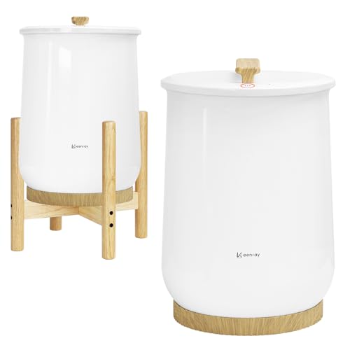 Keenray Towel Warmer, Luxury Bucket Towel Warmer, Large Towel Warmer for Bathroom, Auto Shut Off, Fits Up to Two 40"X70" Oversized Towels, Bathrobes, Blankets, PJ's and More, CL1, Stand Included - Creamy White+wood Color