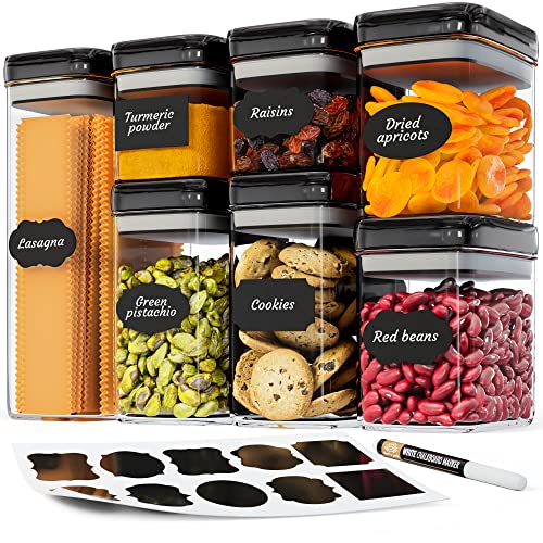 Chef's Path Airtight Food Storage Containers Set for Home Organization - 7 Piece Largest Flip Lock Set w/more Capacity - BPA Free Plastic Dry Food Storage Containers with Lids - Jet Black - Extra Volume