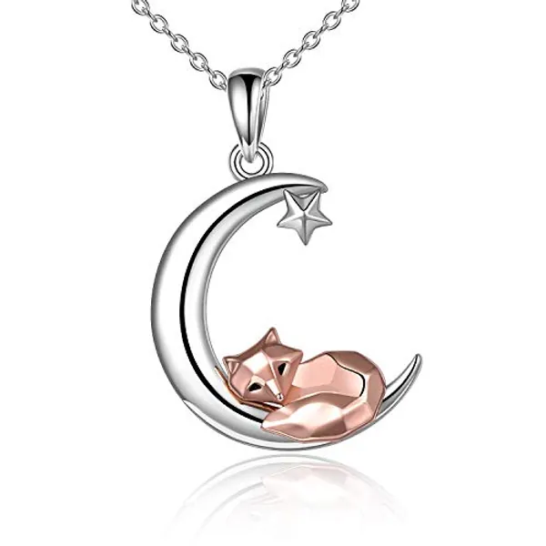 Sterling Silver Fox/Frog Necklace for Women Origami Fox/Frog Moon Necklace Gifts for Women Mom, Sterling Silver
