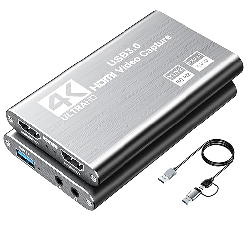 XIIXMASK Video Capture Card, Audio Video Capture Card, USB 3.0 Capture Card 4K HDMI Loop-Out, 1080P 60FPS/2K 30FPS Video Game Capture for Streaming Works for PS5/Switch/Camera/PC/OBS - Gray