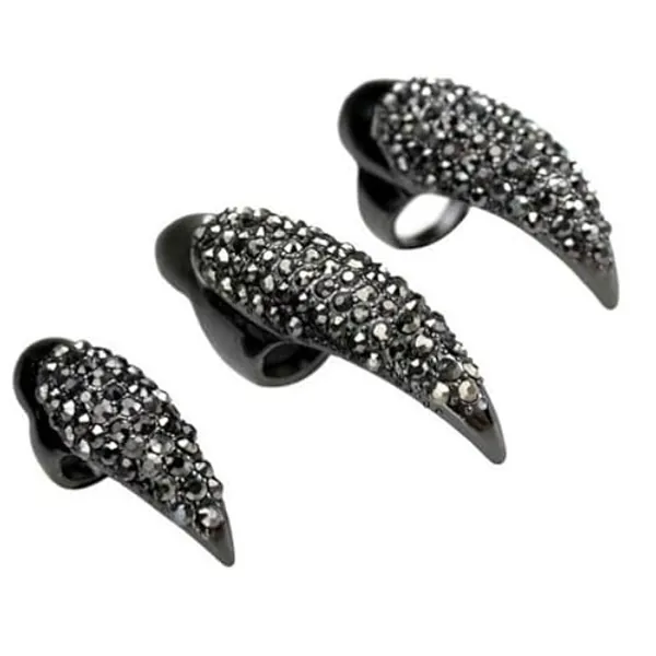 Sewroro 10pcs Paw Talon Finger Ring Punk Style Claw Ring Gothic Finger Nail Tip Claw Rings for Cosplay Party (3 Sizes/Black)