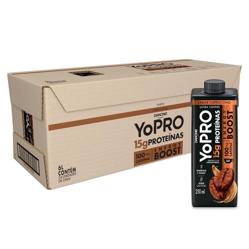 Pack YoPRO Bebida Láctea Energy Boost UHT Capuccino 15g de Proteínas 250ml - 24 Unidades