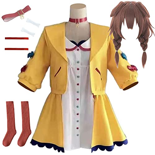 AIUKAKP VTuber Inugami Korone Cosplay Costume Outfit,Korone Costume Dress Yellow Uniform Jacket Halloween Women - Yellow - Small