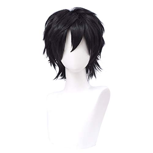 Aicos Black Wig Short Fashion Spiky Layered Anime Cosplay Wig Unisex Basic New Cosplayer Male Costume Wigs+Wig Cap (Black) - Black