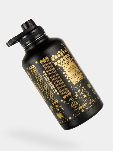 Insulated Water Bottle - 64oz | Black and Gold