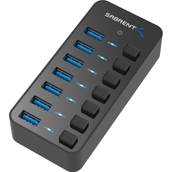 SABRENT 36W 7-Port USB 3.0 Hub with Individual Power Switches and LEDs Includes 36W 12V/3A Power Adapter (HB-BUP7) - 7-Port