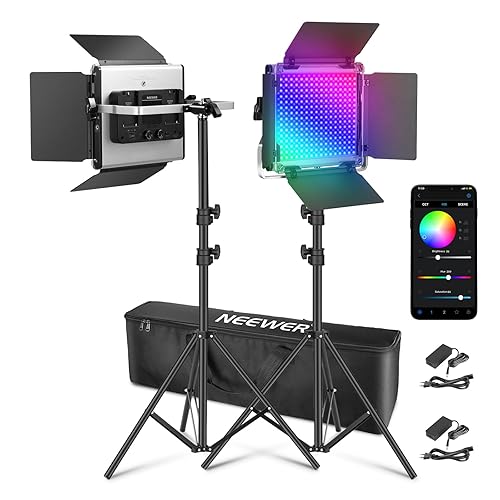 NEEWER Panel Luz de Vídeo LED RGB 660PRO II Mejorada con Control de App y Soporte, 2 Pack 50W Constantes sin Cambio de Color/1% de Atenuación Mínima Precisa/360°RGB/CRI97+/3200K~5600K para Fotografía - RGB660 PRO II