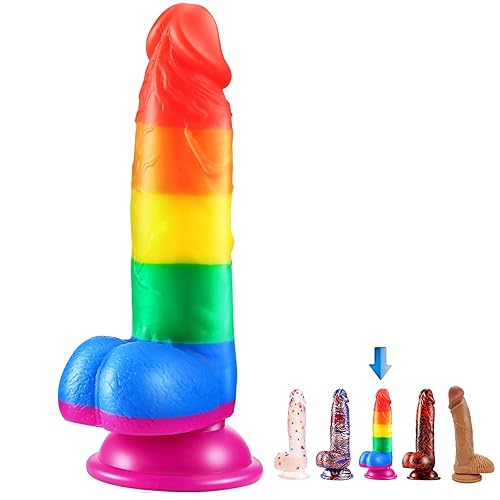7.6 Inch Colorful Realistic Dildos, Human Safety Material,Medical Silicone, with Powerful Suction Cups, Suitable for Women/Men/Gay, Adult Toys for Women or Beginer (Rainbow) - Rainbow