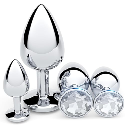 Anal Plug Beginner Set - 4 PCS Jewel Butt Plugs Sex Toy Anal Training Kit- G Spot Anal Sex Adult Toy for Beginner Adult Unisex Women and Men Couple (White) - White