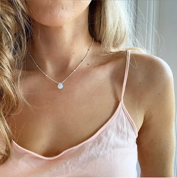 Beaded silver necklace, opalite moonstone style necklace, silver layered necklace, silver short necklace, mermaid tears by Serenity project